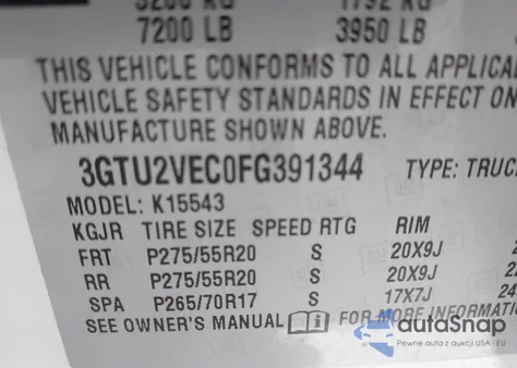 2015 GMC Sierra 1500 Slt из США, поврежденный, VIN 3GTU2VEC0FG391344